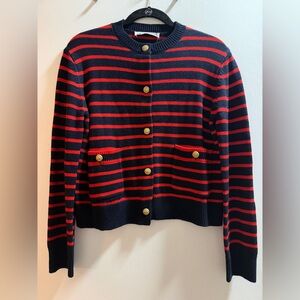 Zara Navy and Red Striped Knit Cardigan